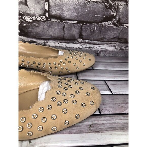 Chloe Beige Suede Leather Scalloped Studded Ballet Flats Women’s Sz 40EU/9.5M US - Picture 7 of 16